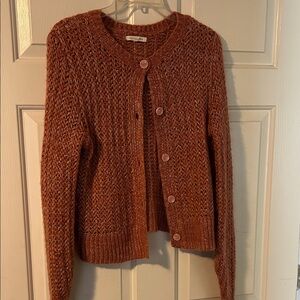 Copper Key Textured Knit Cardigan in Rust